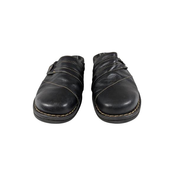 CLARKS! BLACK GENUINE LEATHER LAYERED W/BUTTON CLOGS MULES RUBBER SOLE! SZ 8M - Picture 5 of 10